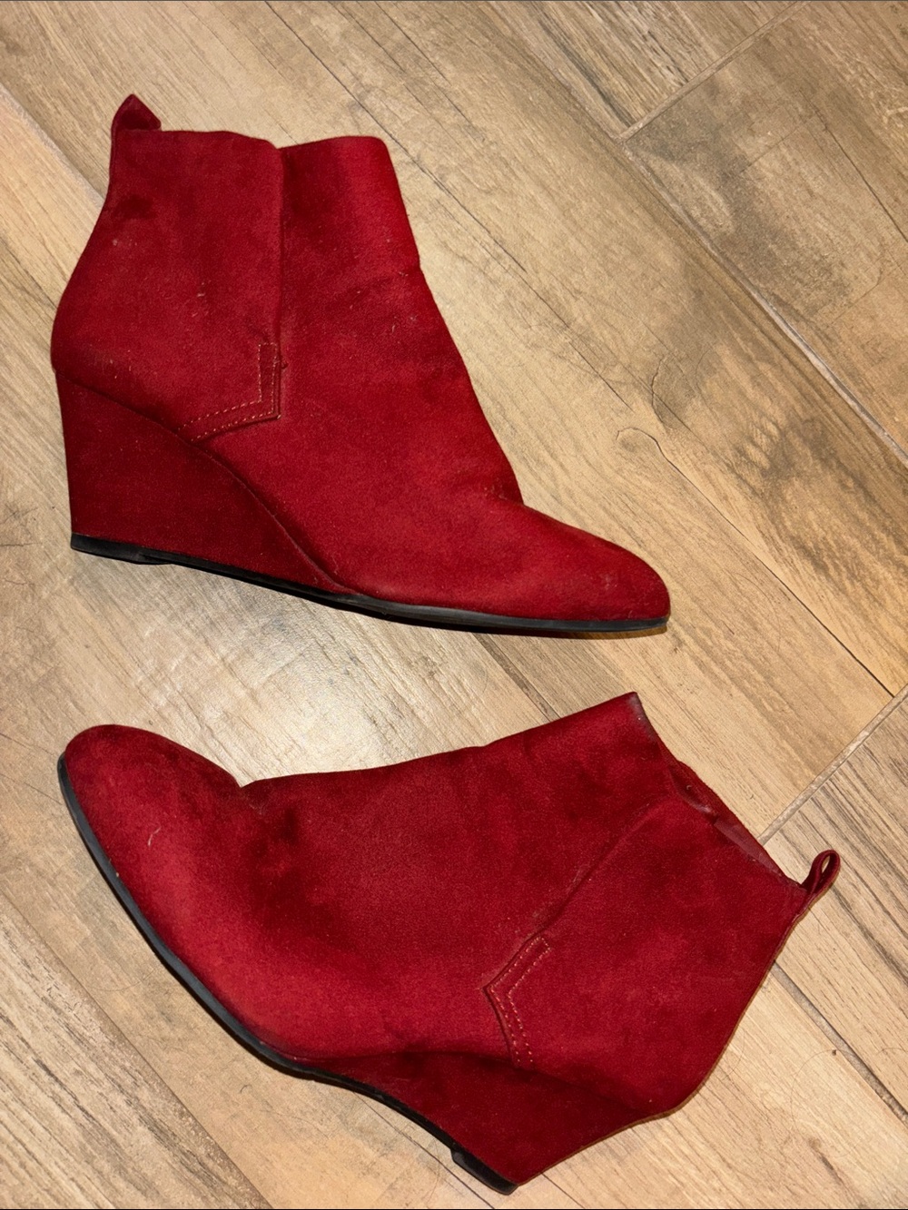 Forever 21 Burgundy Suede Wedge Ankle Booties